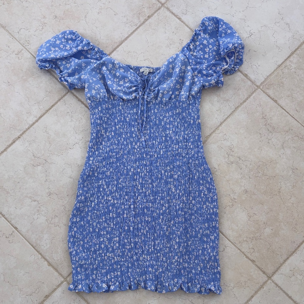 Blue Floral Off-Shoulder Sun Dress
